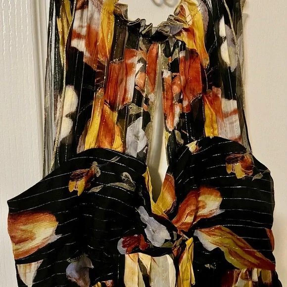 Anthropologie Anna Sui SILK  Black and Orange Halter Sundress - Picture 2 of 7